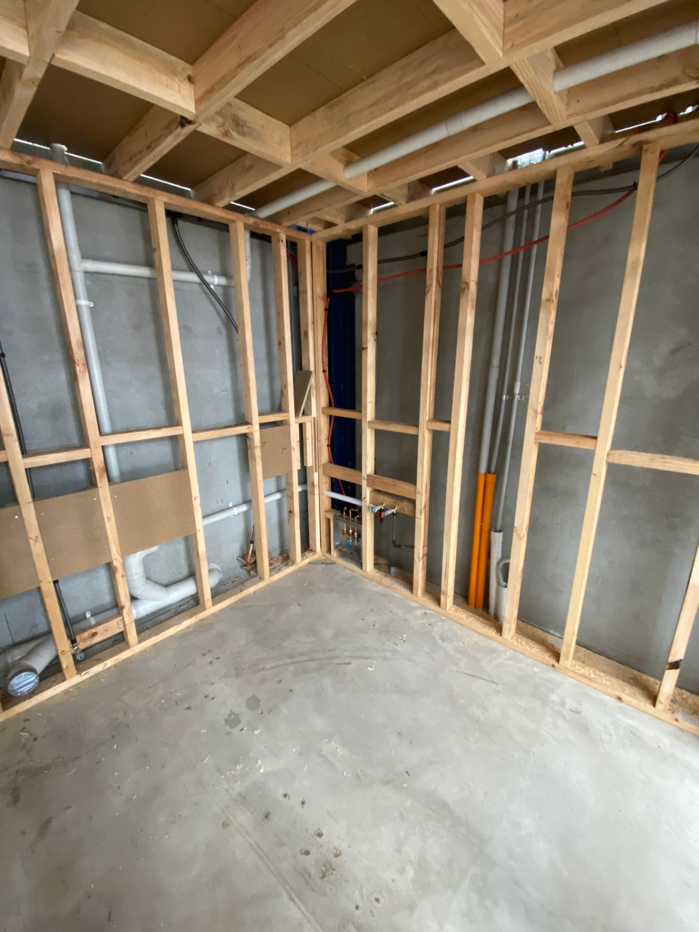 Corner framing with services and noggings set out