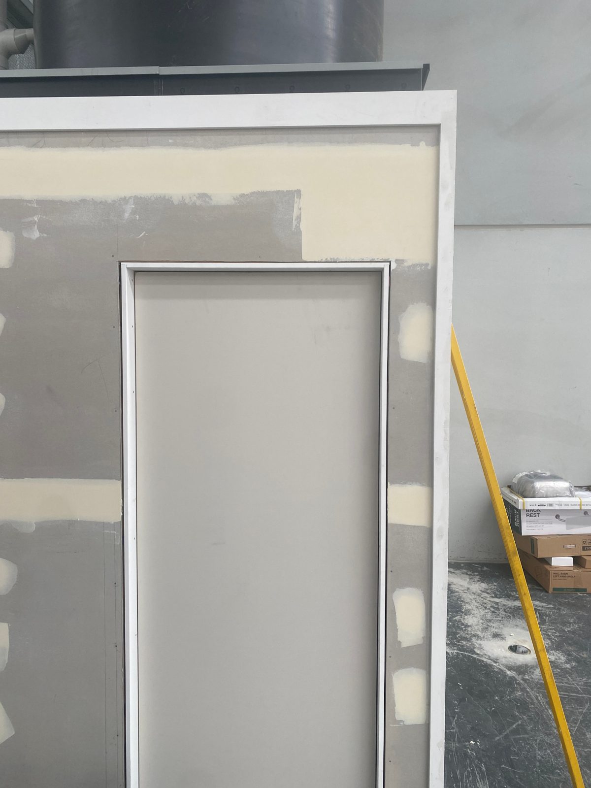 Door frame detail with plasterboard set